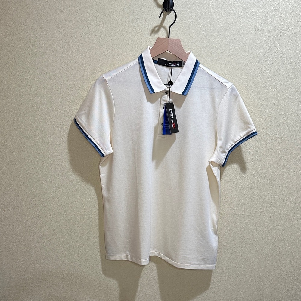 NWT Ralph Lauren RLX Women’s Size Large Cream Polo with Blue Detail